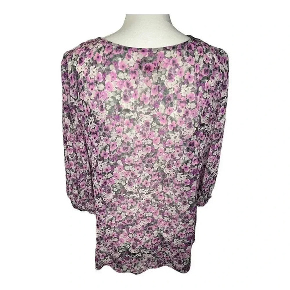 Elle Women’s Large Purple Floral Ruffled Blouse - Picture 3 of 4